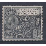 Stamps, GB KGV 1924/5 PUC £1, perfectly centered and very fine used. SG438 cat £550
