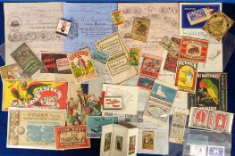 Matches, a selection of match related ephemera to include rare early labels for flaming fuses, wax