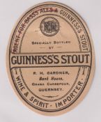 Beer label, Guinness's Stout, a rare c1896 label bottled by R H Gardner, Guernsey, 87mm high, (few