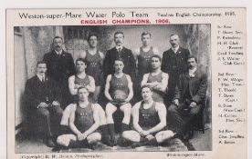 Postcard, Water Polo, scarce b/w card of Weston-super Mare Champion Water Polo Team 1906, by