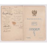 Autographs, OLYMPIC SWIMMING: A printed 8vo folding menu card for a Dinner held on the occasion of