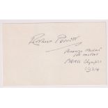 Olympic autograph, Arthur Porritt (1900-1994), bronze medal 100m Paris 1924, signed white card,
