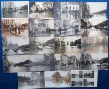 Postcards, Switzerland, a collection of 19 cards showing the floods in Luzern Switzerland, with