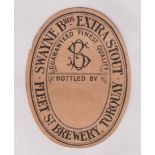 Beer label, Swayne Bros Extra Stout, Fleet St Brewery, Torquay, vertical oval, 85mm high, rare