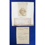 Napoleon III, signed note dated 1872 and carte de visite dated 12th June 1871 both laid down on a