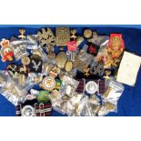 Military Collectables, to include, helmet plates, cap badges, cloth formation badges, stable