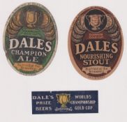 Beer labels, Dale's, Cambridge, 2 extremely scarce large vertical oval labels , 111mm high, together