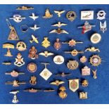 Military Badges, Sweetheart Brooches and Tie Pins, 48 to include 6 silver examples. RAF, ATS ring,