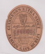 Beer label, Guinness's Extra Stout, bottled by Gilles Feuillerat, Guernsey, rare c1896 vertical