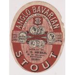 Beer label, Anglo Bavarian Stout, bottled by J G Snell, Guernsey, a rare c1896 vertical oval, 94mm