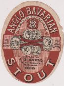 Beer label, Anglo Bavarian Stout, bottled by J G Snell, Guernsey, a rare c1896 vertical oval, 94mm