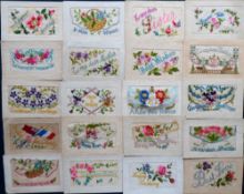 Postcards, a collection of approx. 68 embroidered WW1 period silks. Designs include cottage,