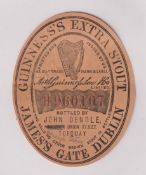 Beer label, Guinness's Extra Stout, a rare c1896 vertical oval label bottled by John Dendle,