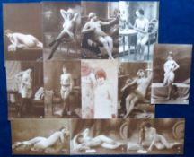 Postcards, Glamour, Nudes/Lingerie, 12, original, French plain back sepia photo cards, mostly by S.