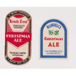 Beer labels, 2 UK Christmas beer labels (late 1940's) C.W.Blundell & Co (Plymouth) (beehive) (sl