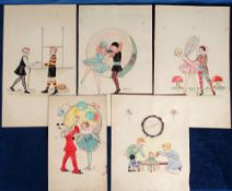 Original Art Work, 7 1930s signed illustrations to comprise 4 C.E. Shand ink and watercolour
