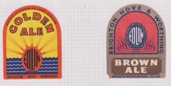 Beer labels, a mixed age selection of 34 labels, Marston's brewed for the Edlin Hotel Chain,