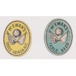 Beer labels, Wm McEwan's, pair of scarce old vertical oval labels for Three Guinea Ale (vg) &