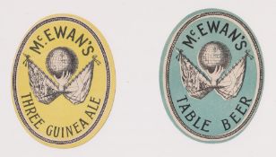 Beer labels, Wm McEwan's, pair of scarce old vertical oval labels for Three Guinea Ale (vg) &