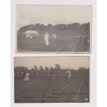 Tennis autographs, a pair of photographic postcards of Cumberland Tennis Tournament 1908 & 1910,