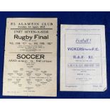 Football programmes, two wartime issues, Vickers (Weybridge) FC v RAF X1 26 April 1944 (4 pages at