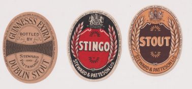 Beer labels, a selection of 3 vertical oval labels from Steward & Patterson , Norwich, Guinness's