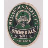 Beer label, Mellersh & Neale Ltd, Reigate, Dinner Ale, No 1, vertical oval, 85mm x 65mm (sl