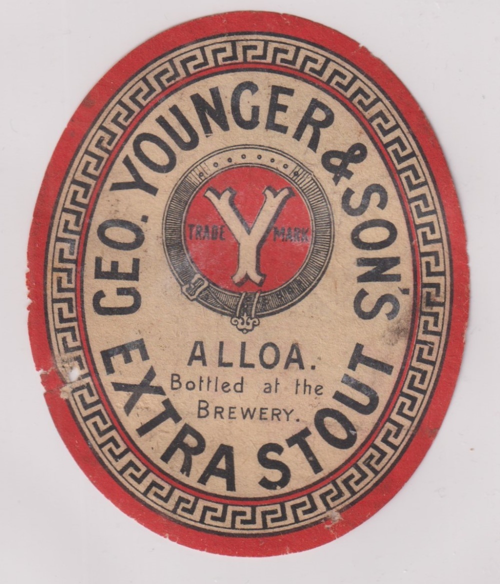 Beer label, Geo Younger & Son's, Alloa, Extra Stout, vertical oval, 95mm x 76mm (edge damage,