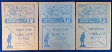 Football programmes, Millwall Homes, 3 programmes from 1936/37 Season, Gillingham 21 Sep 1936,