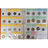 Coins, a coin album containing approx 150 UK and foreign coins GB silver 2/6, 2/-, 6d, 3d, 1936