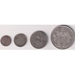Coins, 1825 King George IV Half Crown, King George IV Sixpence, Queen Anne Silver Threepence, King