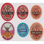 Beer labels, a selection of 12 vertical oval labels, Arnold & Hancock Ltd (6), Ash & Son, Wessex