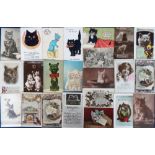 Postcards, 65+ dog and cat postcards, photographic and artist drawn to include Muriel I. Hunt and