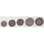 Coins, King William III 1697 6d, Queen Anne 1711 6d, George I 1723 South Sea Company shilling,