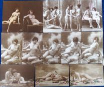 Postcards, Glamour / Nudes, 13 RP's, plain back, inc. La Grisette, Lesbian (4), part set (5) (vg) (