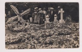 Postcard, Aviation, RP showing the grave of Colonel S.F. Cody bedecked in floral tributes, at the