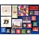 Proof and Commemorative Coins, a collection of boxed/cased coins to include 1976 IoM Bicentenary