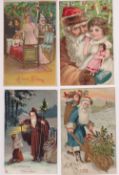 Postcards, Santa's, 7 better embossed designs, mixed colour robes, no red (vg) (7)