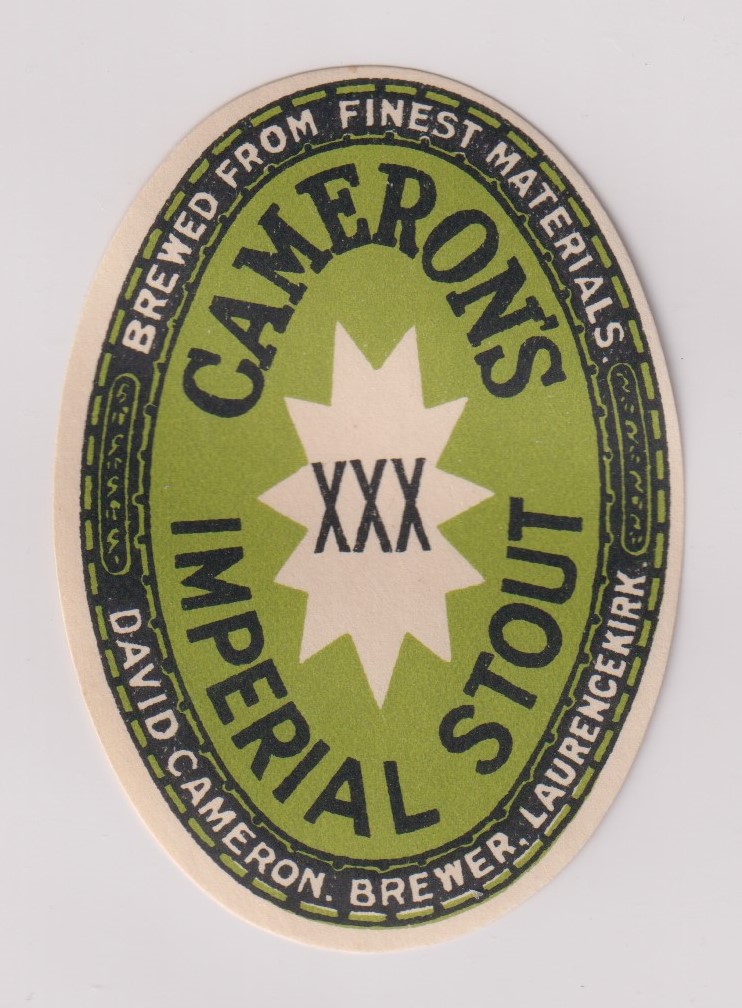 Beer label, David Cameron, Laurencekirk, Cameron's Imperial Stout, vertical oval 75mm x 53mm (vg) (