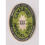 Beer label, David Cameron, Laurencekirk, Cameron's Imperial Stout, vertical oval 75mm x 53mm (vg) (