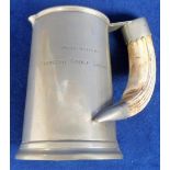 Sports Trophy, Stamford Bridge, Chelsea, a vintage pewter tankard with horn handle engraved '