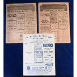 Football programmes, Reading v Crystal Palace, three pre-war home programmes, 9 September 1933, 15