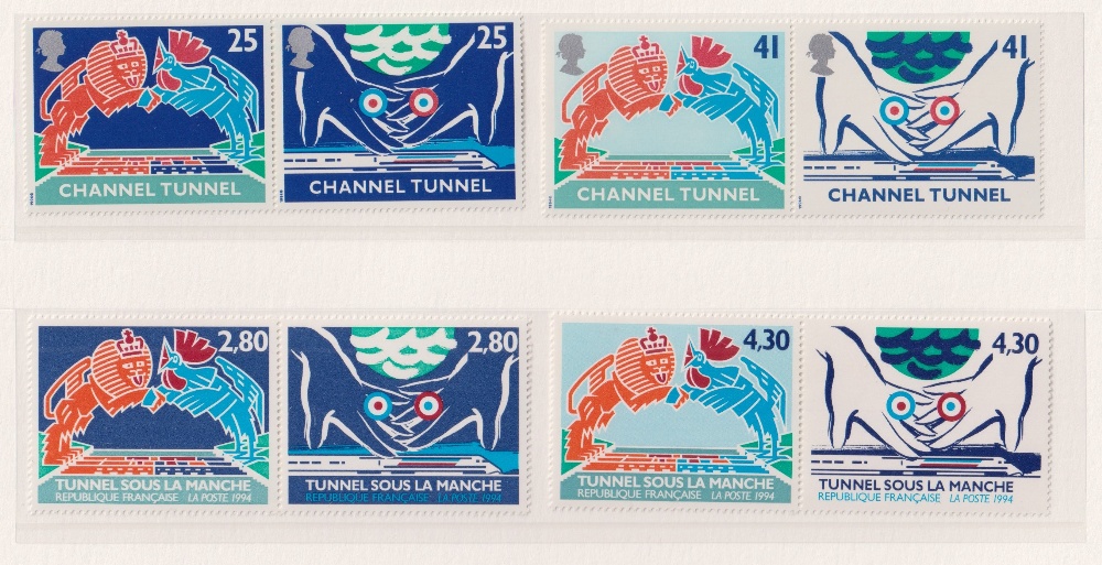 Stamps, 2 Channel Tunnel commemorative packs issued on 3 May 1994, containing UM sets of GB and - Image 3 of 6