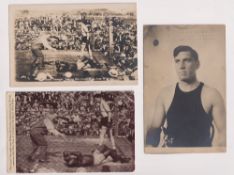 Postcards, Boxing, 3 cards, Jack Johnson v Jesse Willard, two cards showing the same image of Jack