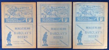 Football programmes, Millwall Homes, 3 programmes from 1936/37 Season, Clapton Orient 7 Nov 1936,