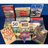 Enamel Signs and Books, 3 enamel signs to comprise '50', '802' and 'AEC', together with 11 bus