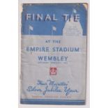 Football programme, FAC Final 1935 Sheffield Wednesday v WBA (tear to one inside page, some