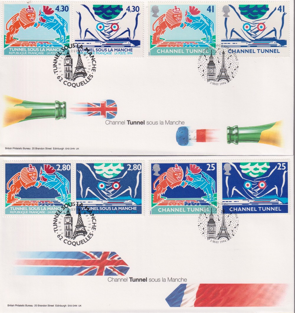 Stamps, 2 Channel Tunnel commemorative packs issued on 3 May 1994, containing UM sets of GB and - Image 4 of 6