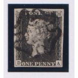 Stamps, GB QV 1d black, DA, plate 6, 4 good-large margins, superb used with an almost full strike of