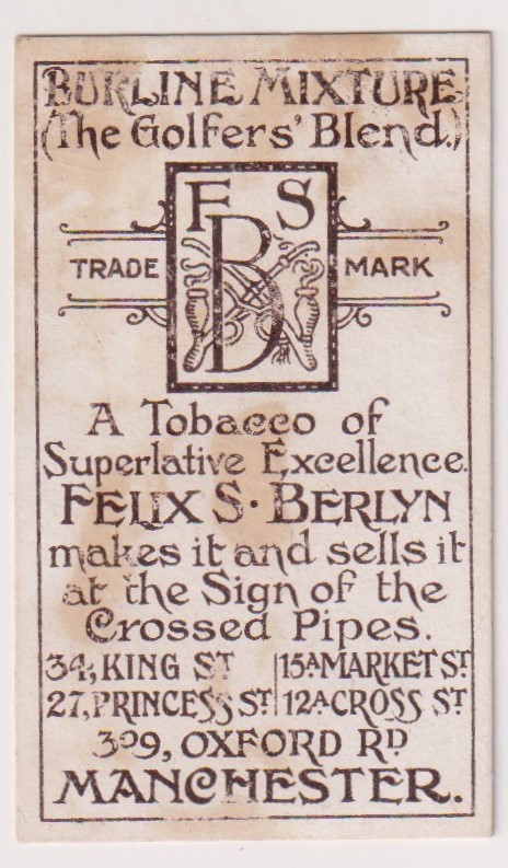 Cigarette card, Felix S. Berlyn, Burline Mixture (Golfers Blend), type card, no 3 (front gd, back - Image 2 of 2